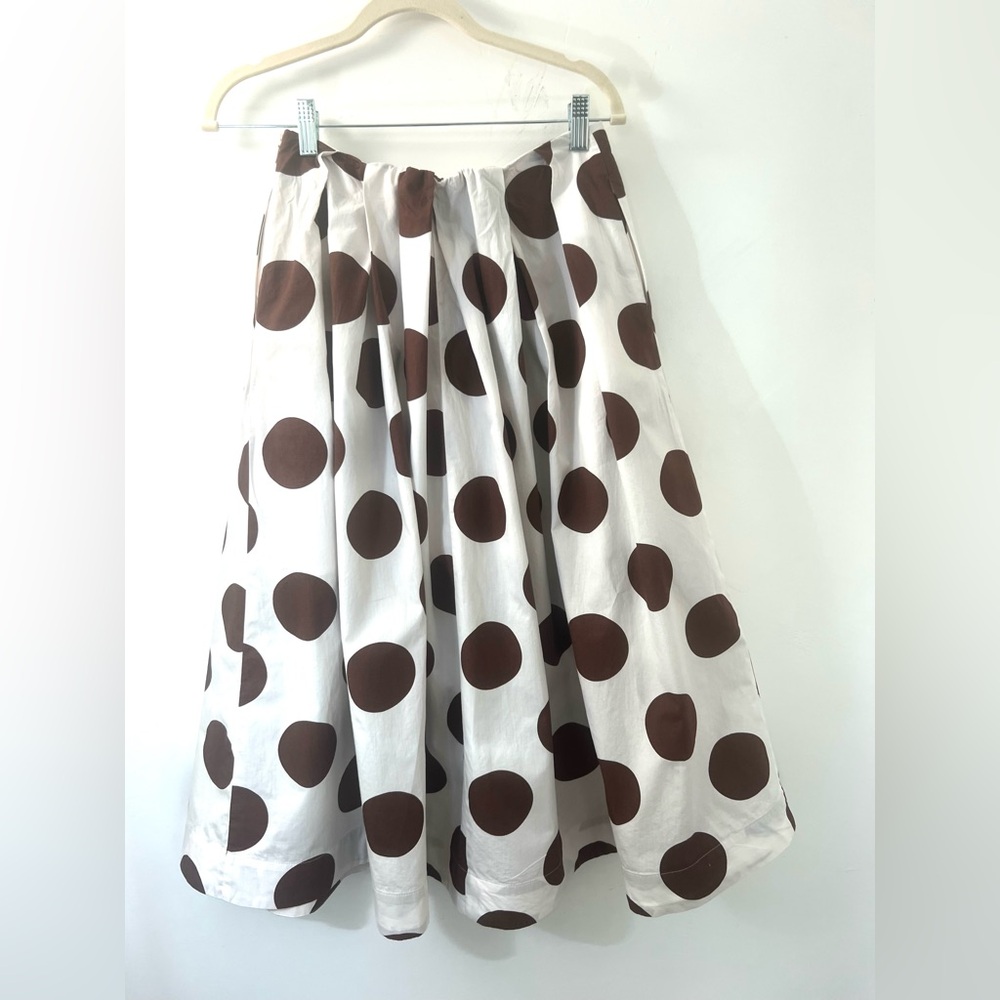 Anthropologie by Maeve White and Brown Polka Dot poplin pleated midi Skirt - Picture 3 of 7
